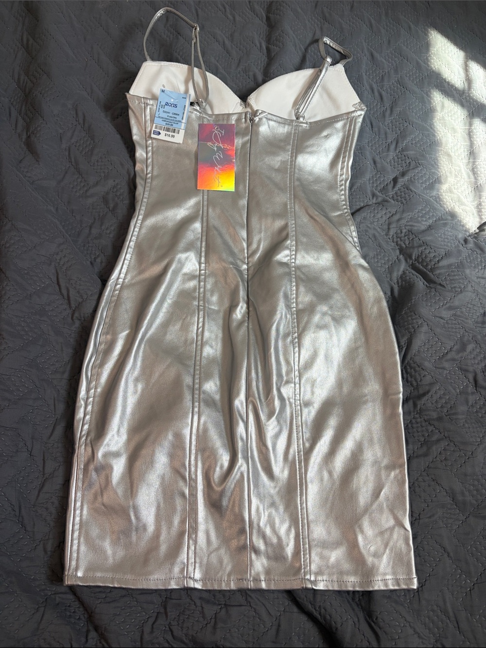 Metallic Silver Midi Bodycon Dress with Adjustable Straps